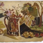 [Outdoor Still Life: Vase & Fruit], 1920s
